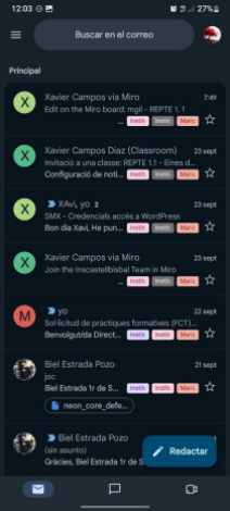 Gmail inbox on the phone after signing in